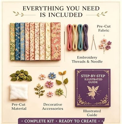 Fairy Patchwork DIY Collection, Flower Fairies Sewing Kit for Adults & Beginners, Make 4pcs Fabric Fairy Dolls with Pre-Cut Materials, Handmade DIY Craft Gift & Home Decor (Snowflake Fairies) - Image 3