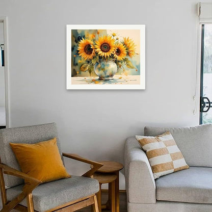 Rustic Sunflower Paint by Numbers Kit for Adults - DIY Sunflowers in Ceramic Jug Painting on Canvas 16x20 Inches, Acrylic Paint Set, Suitable for Beginners, Country Art for Home Decoration or Gifts - Image 4