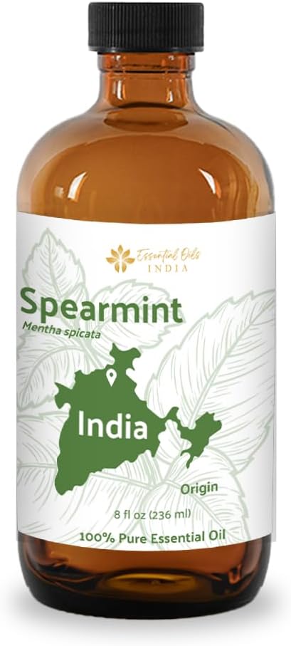 Nature Packaged Spearmint Essential Oil - Direct from Essential Oils India - Steam Distilled - Aceite Esencial de Menta Verde for Aromatherapy, Massage, Diffuser, DIY Candle and Soap Making - 8oz