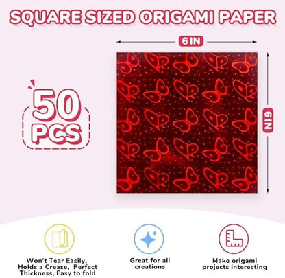 JoyCat Iridescent Laser Origami Paper, 50 Holographic Sheets, 6x6 Inch - Image 7