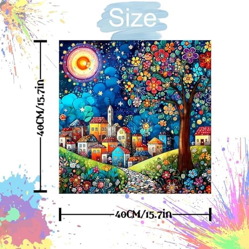 Jiqinsiye Tree Adults Paint by Number Kits,Houses Painting by Number Kits on Canvas,Village Large Color by Numbers Adult Watercolor Gifts for Friends Wall Decor - Image 3