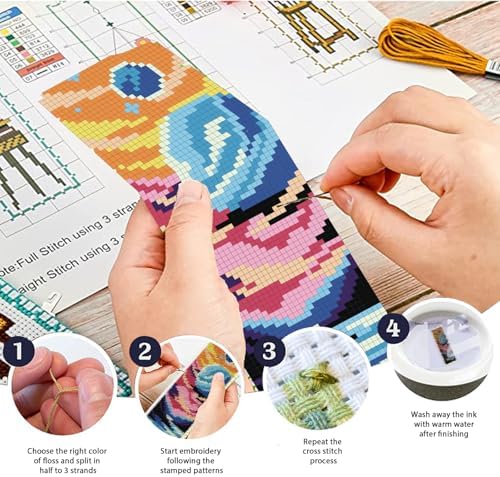 ACRNIGHEET 6PCS Stamped Cross Stitch Bookmark Kit for Beginners Planet - Image 5