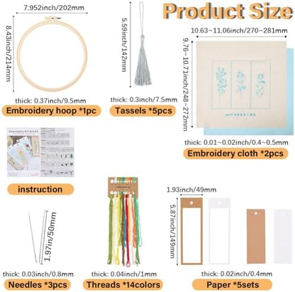 SUNNYCLUE DIY 5 Sets Embroidery Bookmark Set Bookmark Making Kit Instruction Included Cross Stitch Bookmark Floral Plant Flower Counted Cross Stitch Kits for Beginners Adults School Office Gifts Craft - Image 2