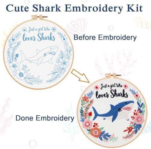 Louise Maelys Cartoon Shark Embroidery Kit for Beginners, DIY Stitching - Image 3
