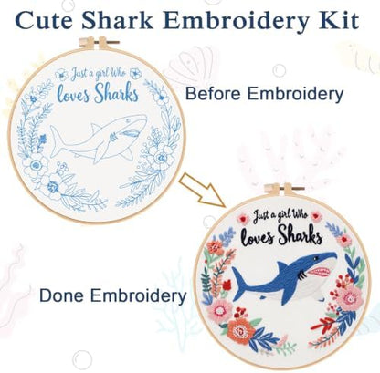 Louise Maelys Cartoon Shark Embroidery Kit for Beginners, DIY Stitching - Image 3