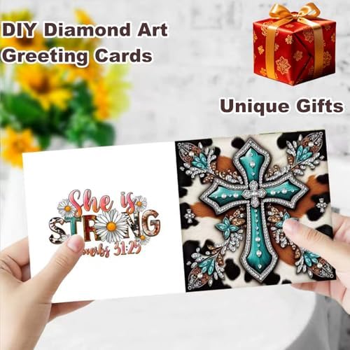 Zyvoreva 12 PCS Cross Diamond Painting Greeting Cards with Envelopes, Religious Diamond Art Kits for Adults, 5D DIY Bible Butterfly Art Crosses Cards for Birthday Baptism Sympathy Gifts (Cross) - Image 7