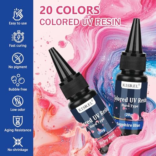 KISREL UV Resin, 20 Colors - 400g UV Resins Kit, Transparent Colored Resins, Rigid Ultraviolet Clear Resin for Crafts, Jewelry Making and Decoration - Image 2