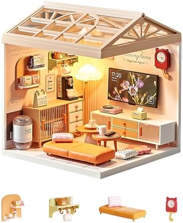 Kisoy DIY Miniature House Kit, Tiny House Kit with Furniture and LED Light, Mini Blocks Model Kit Sets, DIY Crafts/Hobbies Toys for Adults and Teens (Living Room) by Kisoy