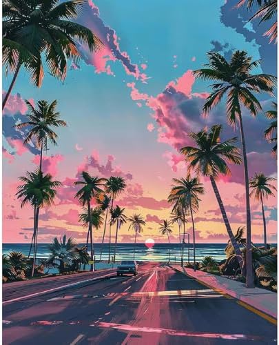 KYOQFVN Sunset Road Paint by Numbers for Adults Beginner, Street Adult Paint by Number Kits on Canvas, DIY Oil Painting Kits for Home Wall Decor 16X20 inch (Without Frame) by KYOQFVN