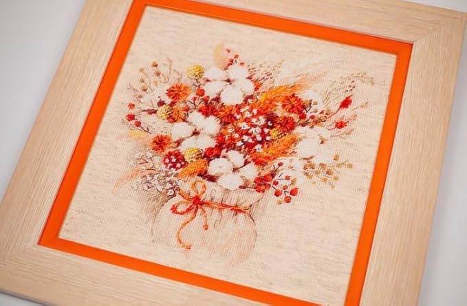 RIOLIS - Bouquet with Lagurus and Cotton 1913, Cross Stitch Kits 9¾"x9¾, Cross Stitch Kits for Adults, Counted Cross Stitch Kits, Embroidery Kit for Beginners & Advanced, Floral Crossstitching Kits