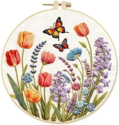 FRANDEK DIY Bush Butterfly Stamped Embroidery Kit with Hoop for Adults by FRANDEK