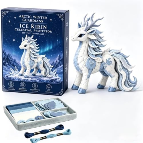 Arctic Winter Guardians DIY Patchwork Kit, Beginner Sewing Kit, 3D Stuffed Mythical Creature Needle, Portable Stuffed Animal Sewing Kit for Beginners, Pre-Cut Handmade Craft Kit (Glacier Kirin) by Unknown
