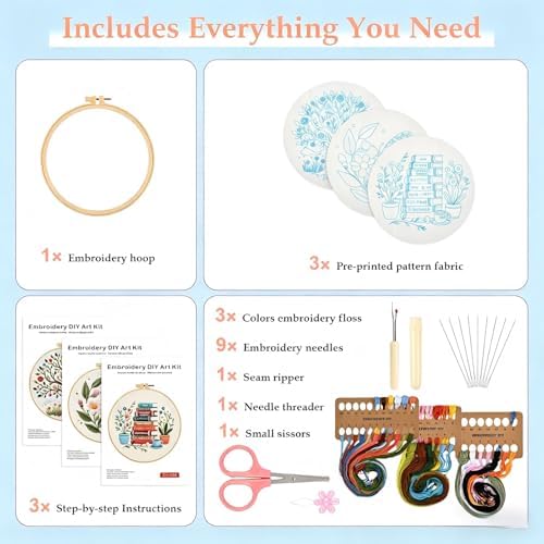 FEIYUENO 3 Sets Embroidery Stitch Kit for Beginners Adults (Tree Book) - Image 2