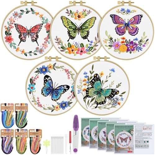 ERKOON 5 Sets Embroidery Kit for Adult Beginners Butterfly Cross Stitch by ERKOON