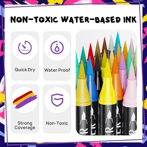 72 Colors Dual Tip Acrylic Paint Markers,Fine Tip and Brush Tip Permanent Acrylic Paint Pens For Rock Painting, Canvas, Wood, Glass, Ceramic, Fabric, Plastic, Egg, Scrapbook,Art Painting Supplies Kit - Image 2