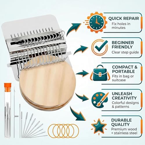 shuielai Knit Patch Kit, Mini Portable Darning Loom with 30 Color Threads 10 Needles, Sewing Repair Tool for Beginners Craft Enthusiasts, Fix Holes on Socks Clothes Jeans - Image 3