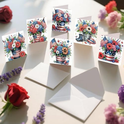 Diamond Art Painting Cards,6 Pack Gem Art Greeting Cards with Envelopes, 5D Diamond Dots Kits Birthday Cards Making Kits for Adults Family Friends Birthday Gifts(Independence Day Flowers) - Image 4