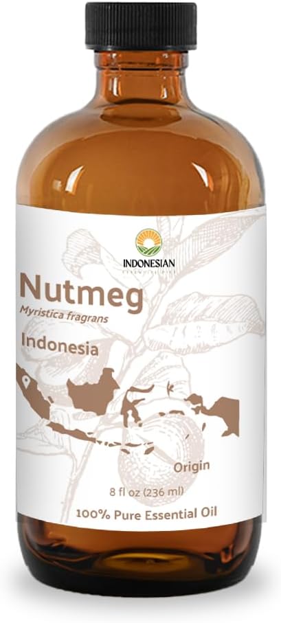 Nature Packaged Nutmeg Essential Oil - Direct from Central Java, Indonesia - Pure Essential Oils for Diffusers, Muscle Relief and Aromatherapy | Premium Therapeutic Grade (8oz)