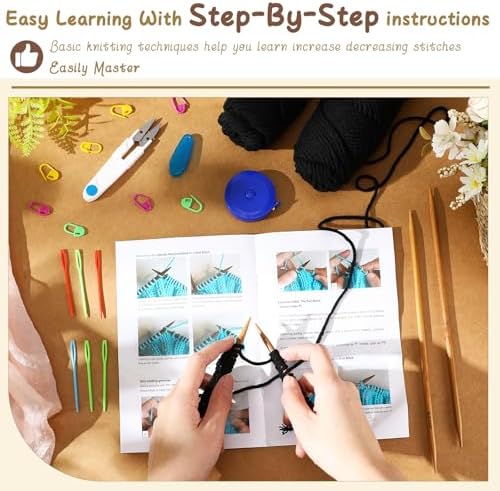 Maasechs Knitting Kits for Beginners Adults Complete Hat Knit Set with Yarn Bamboo Needles Starter Crochet Kit with Full Knitting Crochet Accessories for Women and Men(Black) - Image 3