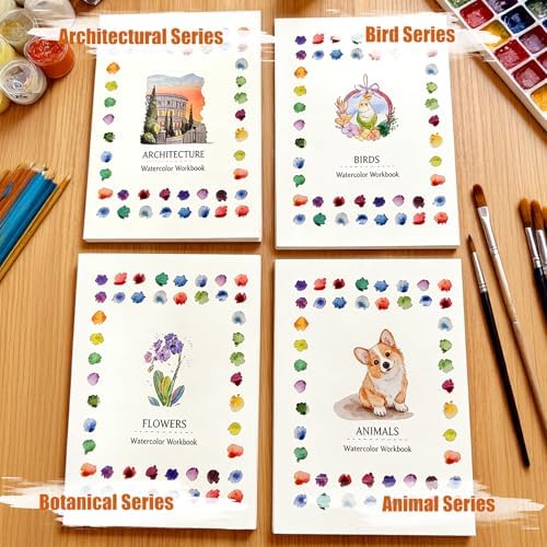Watercolor Workbook, 100% Cotton Watercolor Paper Pad Set – 4 Pack (52 Sheets), 5.4" x 7.4" Cold Press 140lb / 300gsm Glue Bound Art Paper for Adults, Beginners & Daily Practice - Image 3