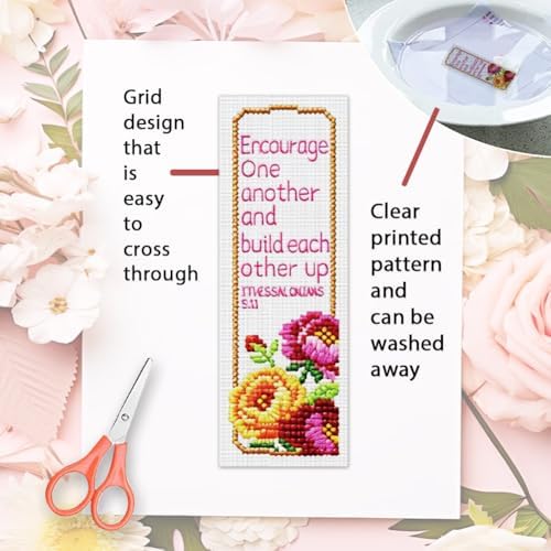 ORIGACH 6 Set Bible Verse Floral Cross Stitch Bookmark Kit for Beginner - Image 3