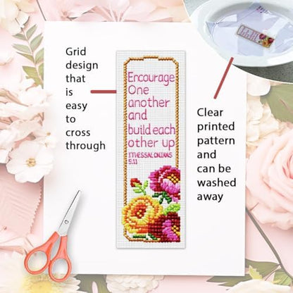 ORIGACH 6 Set Bible Verse Floral Cross Stitch Bookmark Kit for Beginner - Image 3