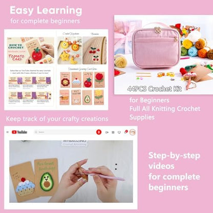 MYBAGZING Crochet Kit for Beginners, Complete Starter Set with Yarn, Ergonomic Crochet Hooks, Needles, Crochet Accessories and Suppliers for Crochet Beginner Projects, Knitting Kit for Adult - Image 4