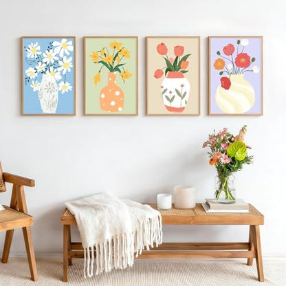 4 Pack Framed Paint by Numbers Kit for Adults Beginner with Wooden Easel, Flowers Vase Easy Adult Paint by Number Kits with Frame, DIY Acrylic Number Painting for Adults for Home Decor Gift 8x12 Inch - Image 3