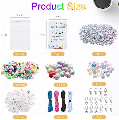 Tuhangcc 776 Pcs DIY Back to School Keychain Making Kit: Heart-Shaped Beads Adjustable Letter Alphabet Beads Strings, Gradient Brilliant Beads, 16 Charm Cards for Welcome First Day of School Gift - Image 3