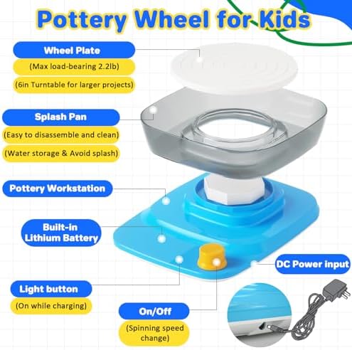 Innofans Pottery Wheel for Kids - Complete Pottery Kit & Tools for Beginners, Plug-in Rechargeable Battery, Upgraded Detachable Turntable Adjustable Speed, DIY Clay Maker for Kids 9-12 (Patented) - Image 3