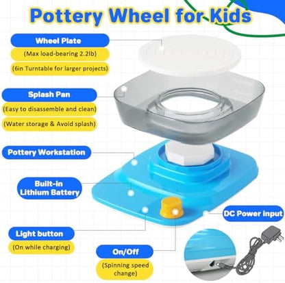 Innofans Pottery Wheel for Kids - Complete Pottery Kit & Tools for Beginners, Plug-in Rechargeable Battery, Upgraded Detachable Turntable Adjustable Speed, DIY Clay Maker for Kids 9-12 (Patented) - Image 3