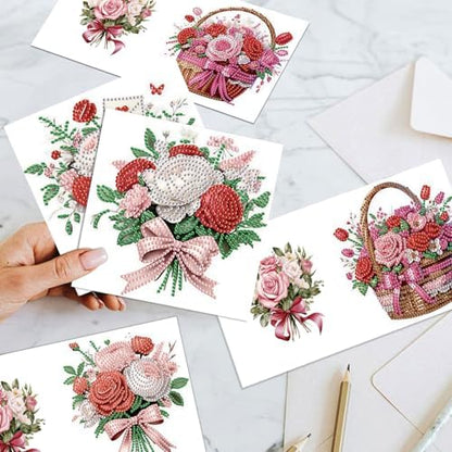 Tontut 6pcs Diamond Painting Kit Greeting Card, Rose Bouquet 5D DIY Diamond Handmade Holiday Greeting Card with Envelope, Christmas Gift Congratulation - Image 7