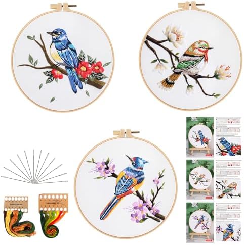 GLTAYLMY 3 Sets Embroidery Kit for Beginners Needlepoint Cross Stitch Kits for Adults,Stitch Learning DIY Kit with Easy Instruction,Stamped Bird Embroidery Patterns,Hoop,Threads,Sewing Hobby by GLTAYLMYFortuneSmilesonJoyfulTradingwithEveryone