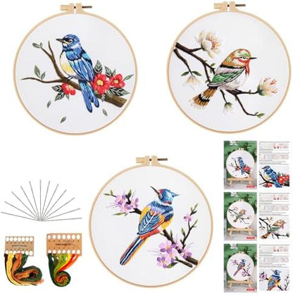 GLTAYLMY 3 Sets Embroidery Kit for Beginners Needlepoint Cross Stitch Kits for Adults,Stitch Learning DIY Kit with Easy Instruction,Stamped Bird Embroidery Patterns,Hoop,Threads,Sewing Hobby by GLTAYLMYFortuneSmilesonJoyfulTradingwithEveryone
