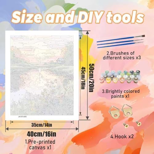Yunruily Paint by Numbers Kits for Adults - Landscape Paint by Numbers for Adults Canvas,Sunset Paint by Number Adult for Gifts Home Wall Decor 16x20inch - Image 4