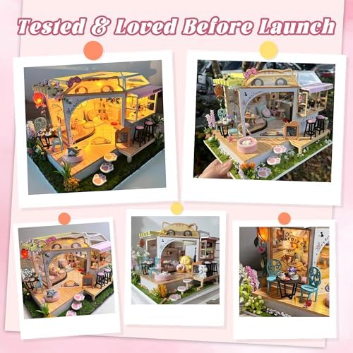 Flever Dollhouse Miniature DIY House Kit Creative Room with Furniture for Romantic Valentine's Gift (Cat Cafe Garden) - Image 5