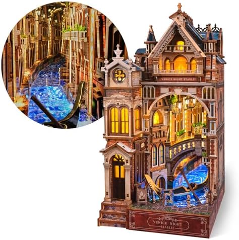 FUNPOLA Venice Night Starlit Book Nook Kit – LED 3D Wood Puzzle with Infinity Mirror – DIY Bookshelf Decor, Miniature Craft Gift for Adults by FUNPOLAHomeDecor3DPuzzles