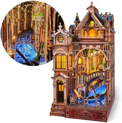 FUNPOLA Venice Night Starlit Book Nook Kit – LED 3D Wood Puzzle with Infinity Mirror – DIY Bookshelf Decor, Miniature Craft Gift for Adults by FUNPOLAHomeDecor3DPuzzles