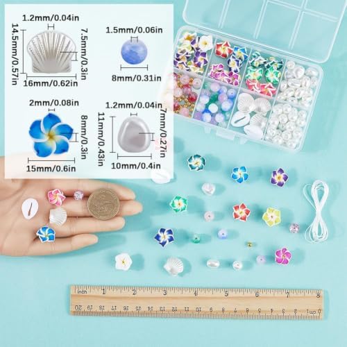 SUNNYCLUE 1 Box 174Pcs DIY 6 Sets Bracelet Making Kit Plumeria Flower Beads Polymer Clay Beads Summer Ocean Hawaiian Shell Bead Imitation Pearl Beads for Jewelry Making Kits Adult Women Gifts Supplies - Image 3