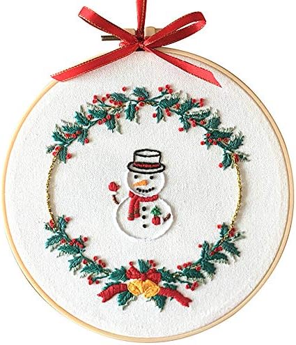 Embroidery Kit Snowman Christmas Ornaments Leaves Wreath Flowers Awesocrafts Full Range of Embroidery Starter Kits for Beginners Adults DIY Handmade Easy Patterns (Snowman) by Awesocrafts