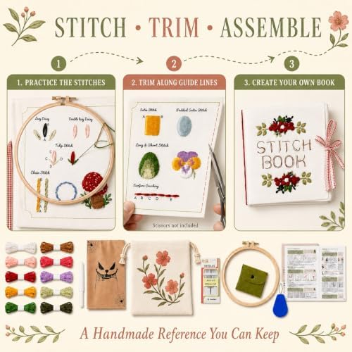 Nyrvexa Embroidery Stitch Book Kit for Beginners,30 Essential Stitches - Image 4