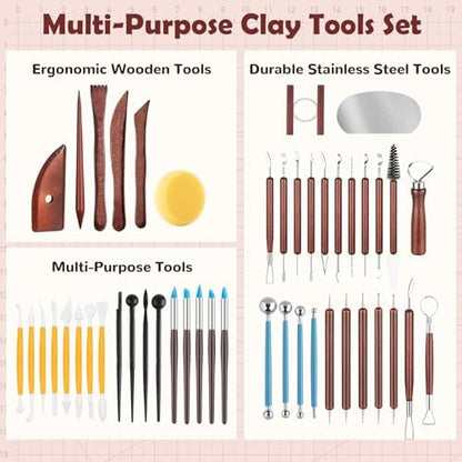 52PCS Pottery Tools Kit for Sculpting, Ceramic Tools, Clay Carving Tools for Polymer Clay, Modeling, Trimming, Molding, Shaping, Pottery Kiln, Arts Crafts Supplies, Adults, Students, Beginners, Pros - Image 3