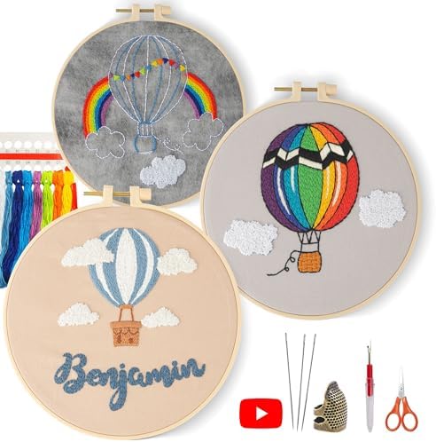 LX LERMX Embroidery Kits for Beginners, Adult Starter Cross Stitch Kit Needlepoint Complete DIY Kit with Unique Patterns, Hoop, Colorful Threads, Tools, Step by Step Instructions & Video Tutorial by LXLERMX