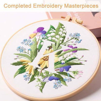 Harimau Letter K Pattern Embroidery Kit for Adult Beginners, Complete Starter Pack with 1 Hoop, Needles, Instruction Guide & Embroidery Stitch Video Tutorials - Image 6