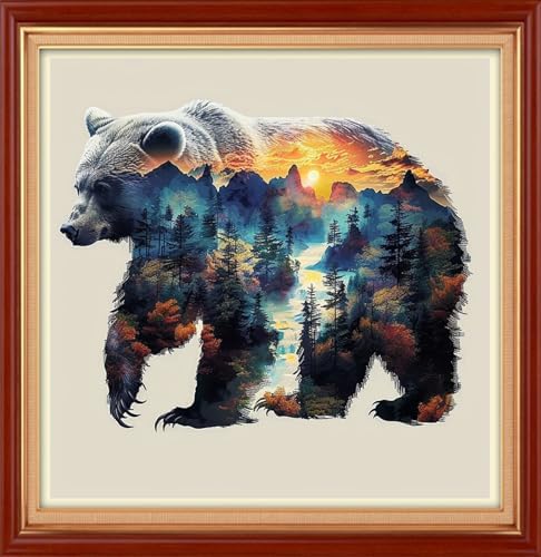Joyhoor Cross Stitch Kits for Beginners Stamped Cross-Stitch Supplies Needlework preprint Embroidery Kits for Adults DIY Needlepoint Kit Embroidery Patterns 11CT- Abstract Bear 18×18 inch by JoyhoorCrossStitchKits