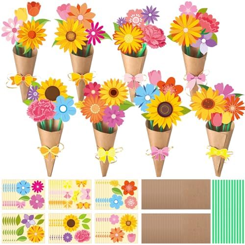 Motipuns 48 Set Flower Bouquet Craft Kit DIY Flower Mother's Day Paper Crafts Floral Bouquet Gifts Teacher Thankful Making Kit for Mothers Day Graduation Classroom Decoration Home School Activity by Motipuns