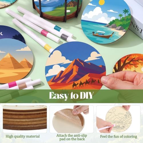 Reallnaive 77 Pcs Wooden Coasters Paint Kit, Scenery - Image 3