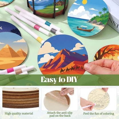 Reallnaive 77 Pcs Wooden Coasters Paint Kit, Scenery - Image 3