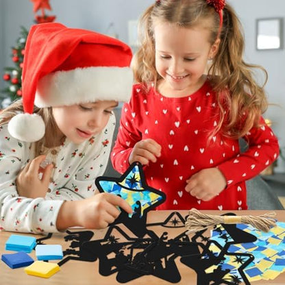 CJiangpo 24 Sets Christmas Nativity Suncatcher Paper Craft Kits, DIY Stained Glass Effect Window Ornament Rainbow Tissue Paper Art Craft for Kid Classroom Activities Christian Religious Party Decor - Image 6