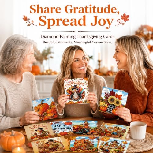 12 PCS Diamond Art Thanksgiving Cards with Envelopes, Thanksgiving Crafts for Adults, Fall Diamond Painting Kits for Card Making, Holiday DIY Kits (Orange) - Image 6